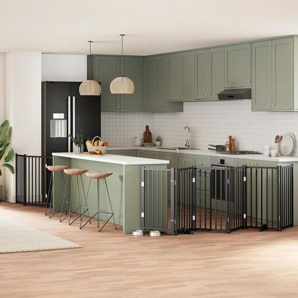 vidaXL Ograda za pse z vrati zložljiva 9 panelov črna 450 cm les