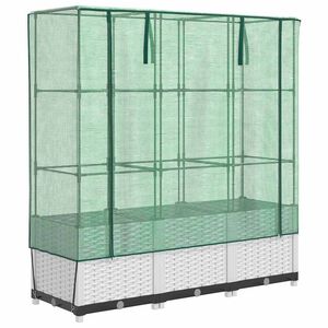 vidaXL Visoka greda s prevleko za rastlinjak videz ratana 120x40x138cm