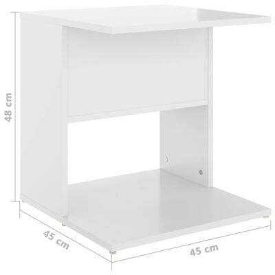 vidaXL Stranska mizica visok sijaj bela 45x45x48 cm iverna plošča