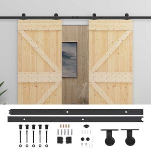 vidaXL Drsna vrata 2 kos 100 x 210 cm Trdna borovina Naravna in črna