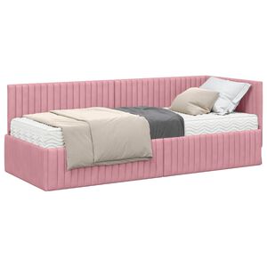 vidaXL Kotni okvir postelje z matrico 2 kos Roza 80 x 200 cm Žamet