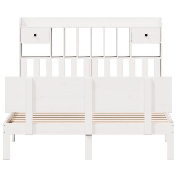 vidaXL Knjižna postelja brez vzmetnice bela 150x200 cm trdna borovina