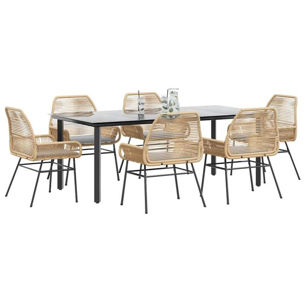 vidaXL Vrtna jedilna garnitura 7-delna z blazinami rjav PE ratan