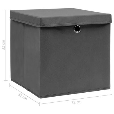 vidaXL Škatle za shranjevanje s pokrovi 4 kosi sive 32x32x32 cm blago