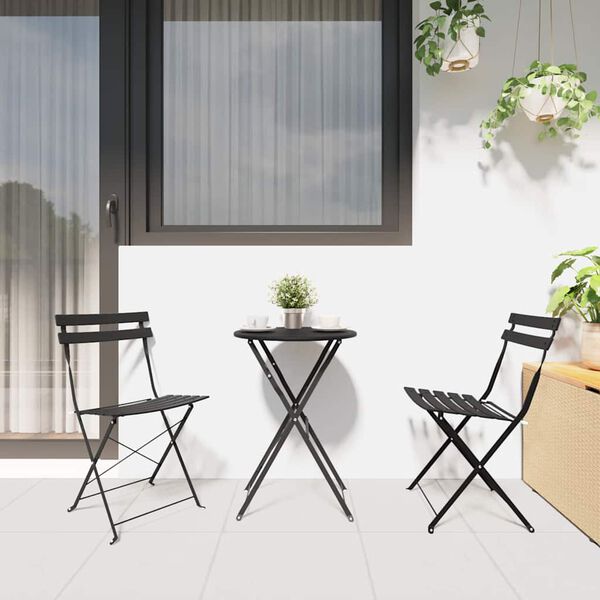 vidaXL Zložljiv bistro set 3 pcs Antracit Jeklo