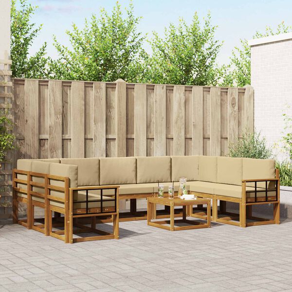 vidaXL Zunanja garnitura za sedenje z blazino 10 pcs Naravna in bež