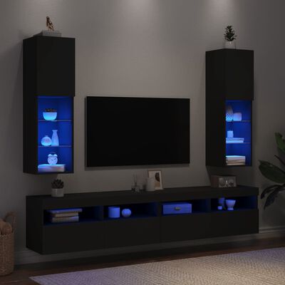 vidaXL TV omarica z LED lučkami 2 kosa črna 30,5x30x102 cm