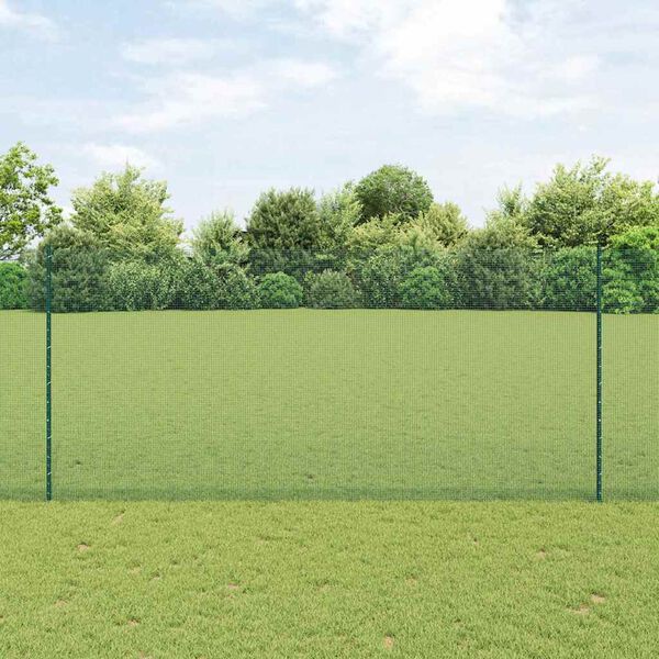vidaXL Ograja s stebrom Zelena 1,4 x 50 m Jeklo in PVC