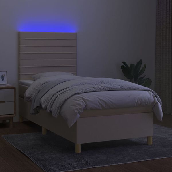 vidaXL Box spring postelja z vzmetnico LED krem 80x200 cm blago