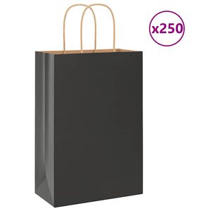 vidaXL Papirnate vrečke 250 kosov z ročaji črne barve 21x11x31 cm
