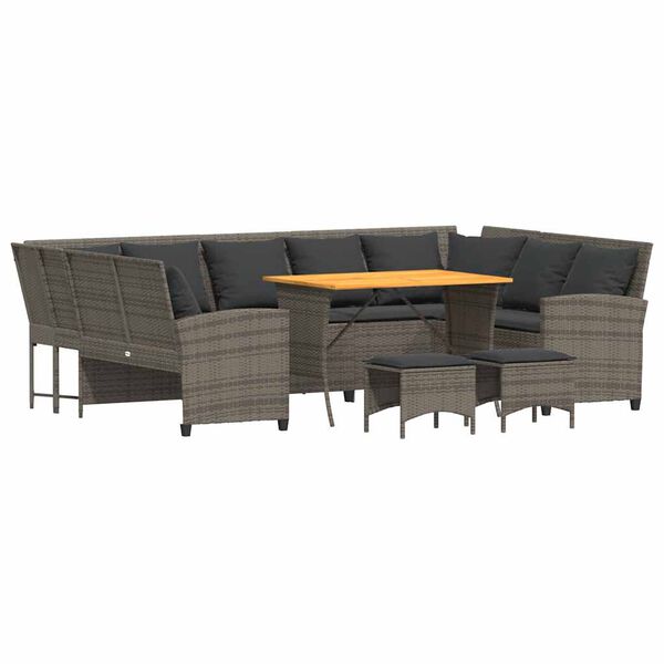 vidaXL Vrtna sedežna garnitura 4-delna z blazinami siv poli ratan