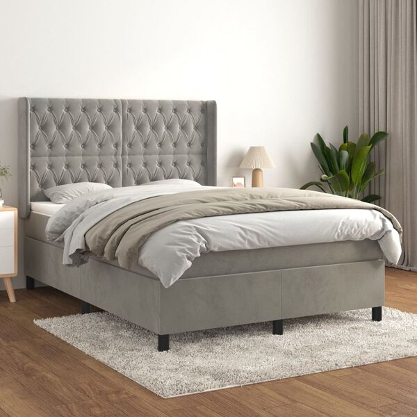 vidaXL Box spring postelja z vzmetnico svetlo siva 140x200 cm žamet