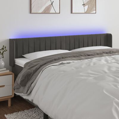 vidaXL LED posteljno vzglavje temno sivo 183x16x78/88 cm žamet