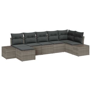 vidaXL Vrtna sedežna garnitura z blazino 7 pcs Siva Poly ratan