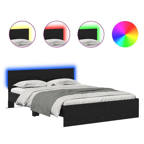 vidaXL Konstrukcija postelje z LED lučmi Črna Orehovina 150 x 200 cm