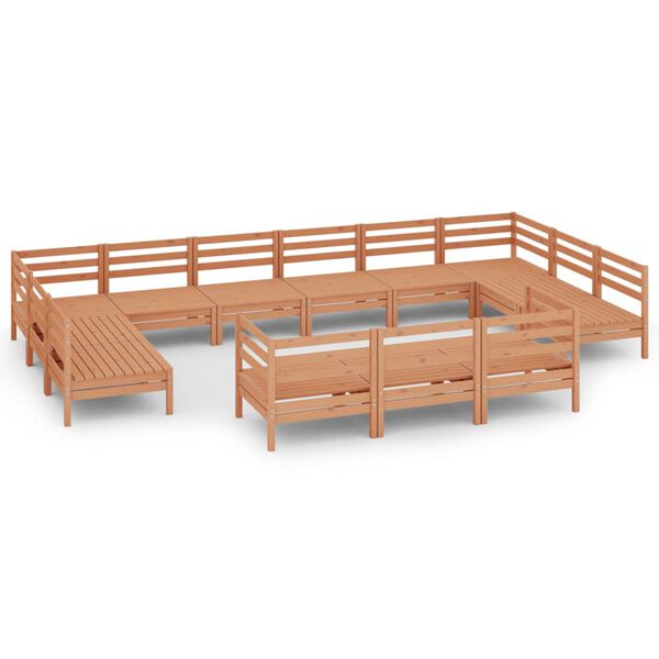 vidaXL Vrtna sedežna garnitura 13-delna medeno rjava trdna borovina