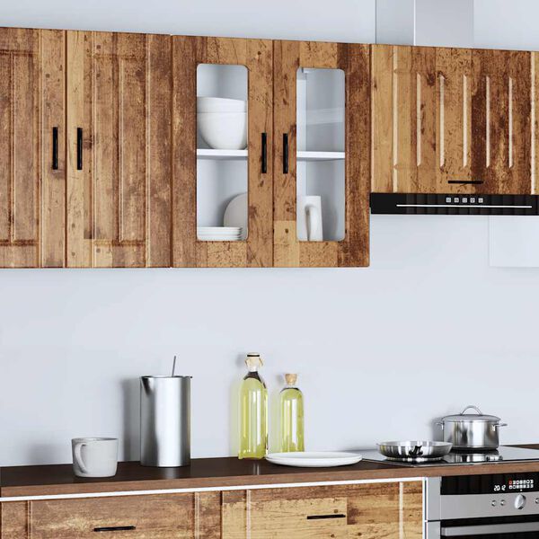 vidaXL Kuhinjska stenska omarica steklenimi vrati Porto stari les