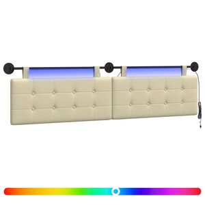 vidaXL Viseče vzglavje postelje Z LED svetlobo Krem Umetno usnje