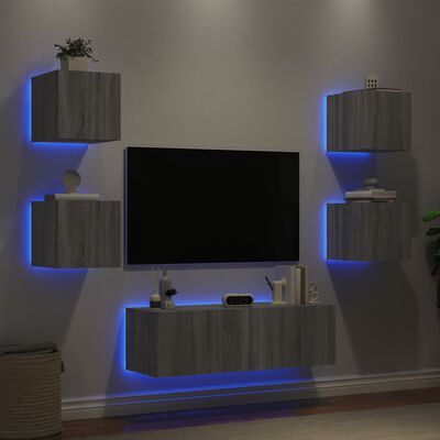 vidaXL Stenske TV omarice z LED lučkami 5 kosov siva sonoma