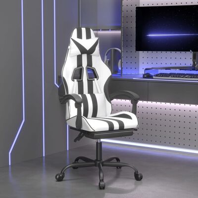 vidaXL Gaming stol z oporo za noge belo in črno umetno usnje