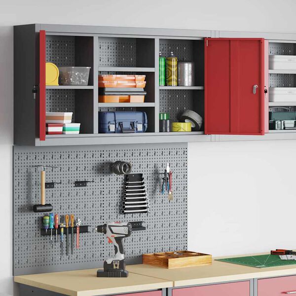 vidaXL Komplet omare in pegboard 3 pcs Rdeča 100 x 20 x 115 cm Jeklo
