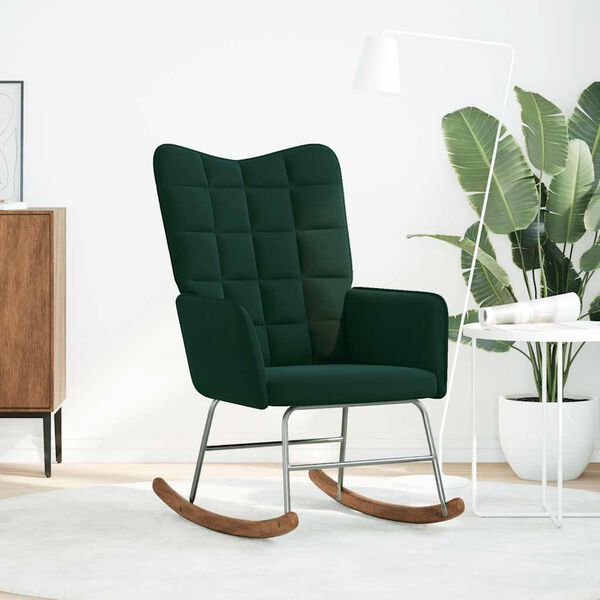 vidaXL Gugalni stol temno zelen žamet