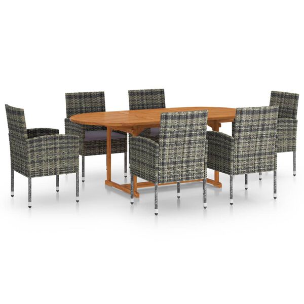 vidaXL Vrtna jedilna garnitura 7-delna poli ratan antracit