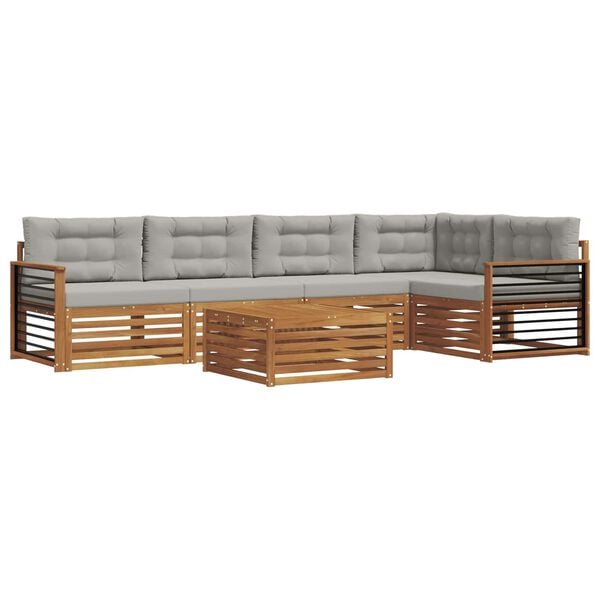 vidaXL Zunanja garnitura za sedenje 6 pcs Naravna in svetlo siva