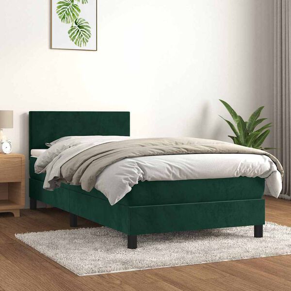 vidaXL Box spring postelja z vzmetnico temno zelen 90x190 cm žamet