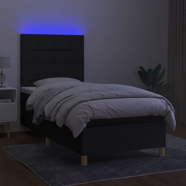 vidaXL Box spring postelja z vzmetnico LED črna 80x200 cm blago
