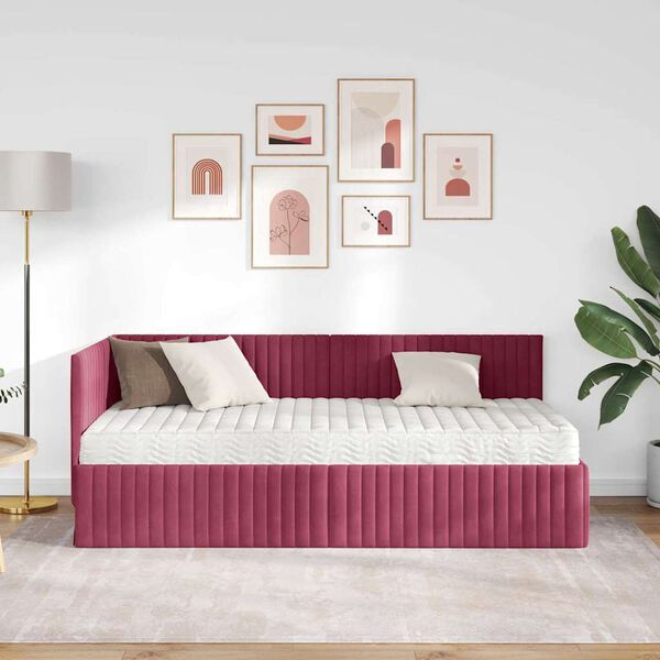 vidaXL Kotni okvir postelje z matrico z vzglavjem 2 pcs Zelena Žamet