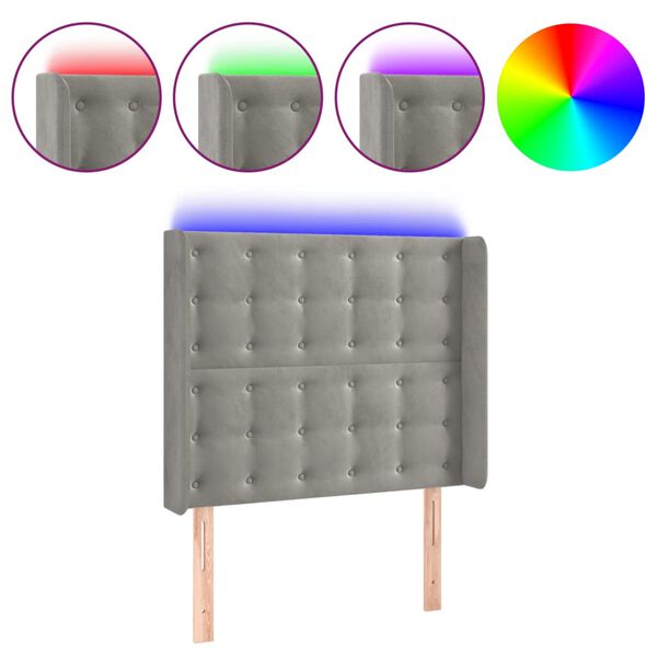 vidaXL LED posteljno vzglavje svetlo sivo 93x16x118/128 cm žamet