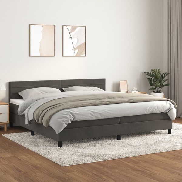 vidaXL Box spring postelja z vzmetnico temno siva 200x200 cm žamet