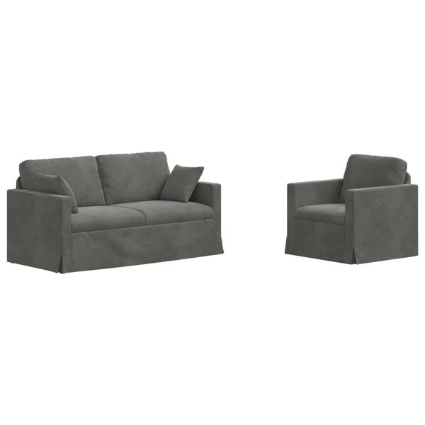 vidaXL Kavčna garnitura 2 pcs Temno siva 158 x 78 x 80 cm Žamet