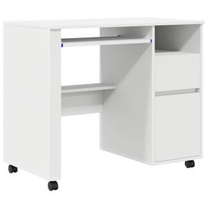 vidaXL Miza s kolesi Bela Inženirski les 91 x 50 x 77 cm