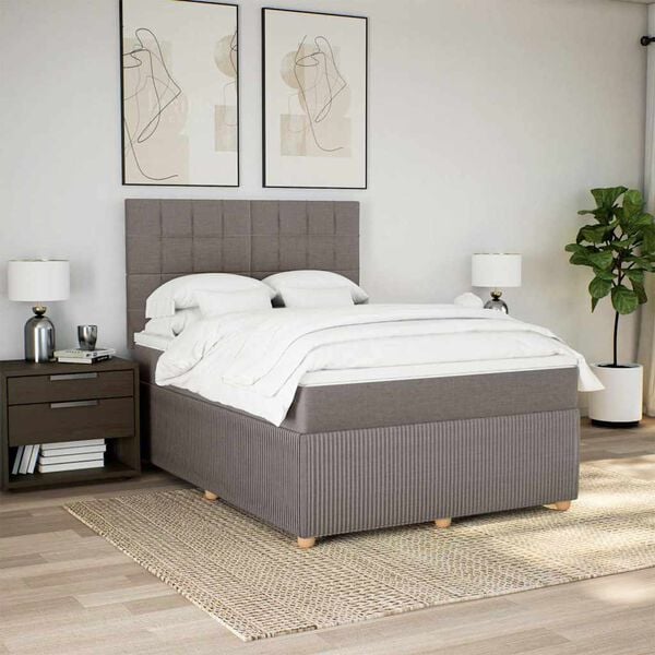 vidaXL Box spring postelja z vzmetnico taupe 160x200 cm blago