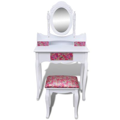 vidaXL Toaletna miza z ogledalom in stolčkom cvetlični potisk