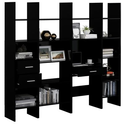 vidaXL Komplet knjižnih omar 4-delni črna iverna plošča