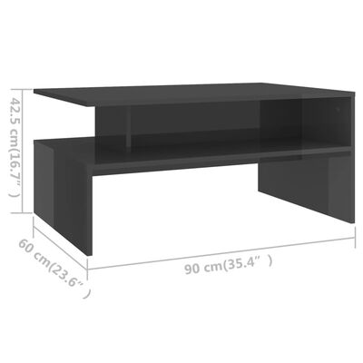 vidaXL Klubska mizica visok sijaj siva 90x60x42,5 cm iverna plošča