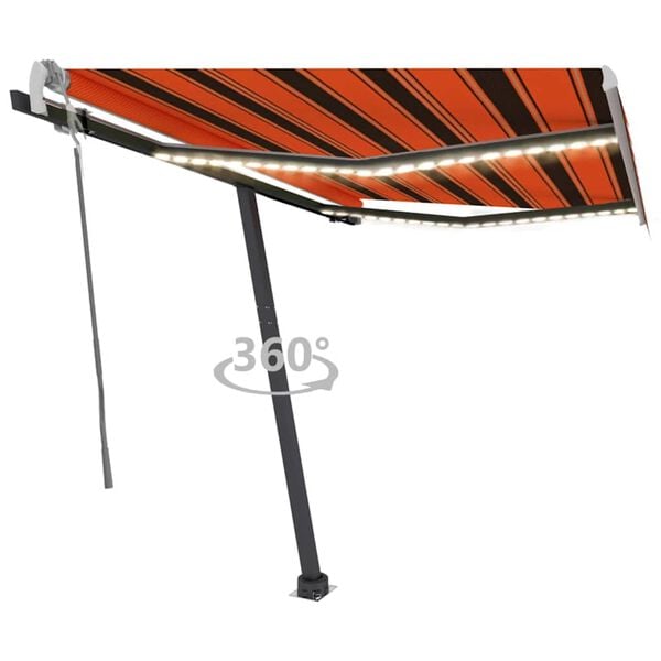 vidaXL Ročno zložljiva tenda z LED lučkami 350x250 cm oranžna in rjava