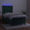 vidaXL Box spring postelja z vzmetnico LED tem. zelena 90x190 cm žamet