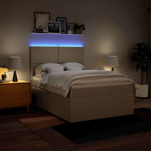 vidaXL Box spring postelja z vzmetnico krem 140x200 cm blago