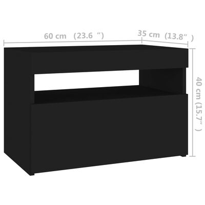 vidaXL Nočna omarica z LED lučkami 2 kosa črna 60x35x40 cm iverna pl.
