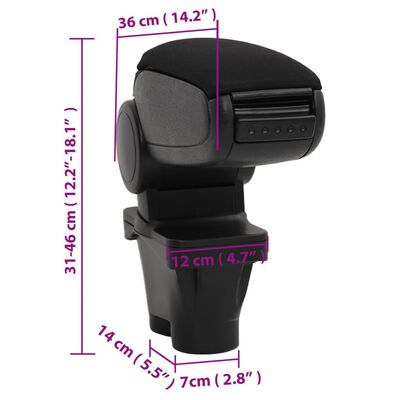 vidaXL Naslon za roke za avto črn 12x36x(31-46) cm ABS