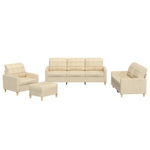 vidaXL Sedežna garnitura 4-delna z blazinami krem blago