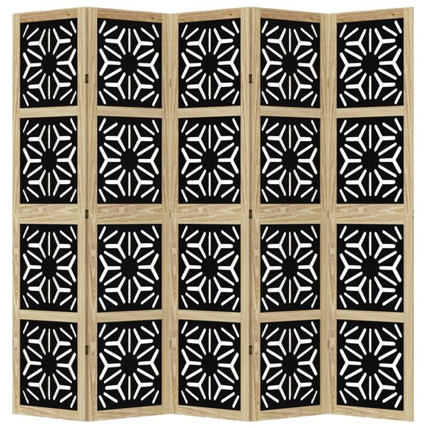 vidaXL Paravan 5-delni rjav in črn trden les pavlovnije