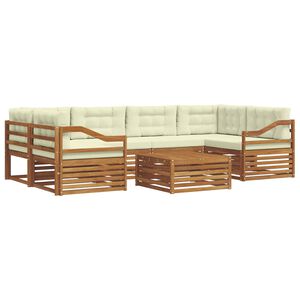 vidaXL Zunanja garnitura za sedenje z blazino 7 pcs Naravna in smetana