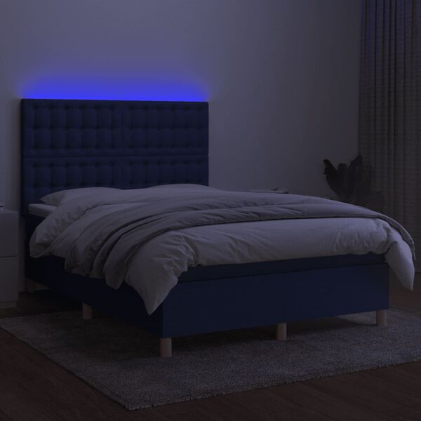 vidaXL Box spring postelja z vzmetnico LED modra 140x200 cm blago