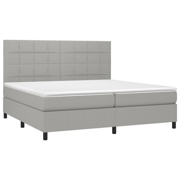 vidaXL Box spring postelja z vzmetnico LED sv. siva 200x200 cm blago