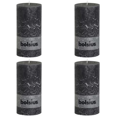 Bolsius Rustikalne stebričaste sveče 200x100 mm antracitne 4 kosi